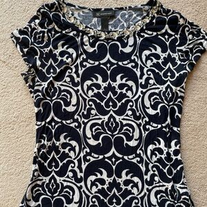 INC International Concepts Women's Elegant Black and Cream Blouse